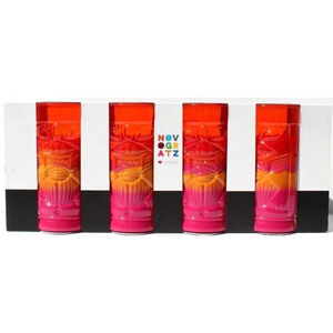 New 4 NOVOGRATZ Pink Yellow Acrylic Tropical Tiki 24oz Tumbler Glasses